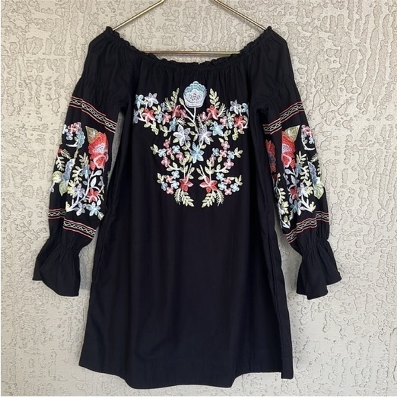 Free People Fleur Du Jour Floral Embroidered Off The Shoulder Mini‎ Dress - Picture 2 of 11